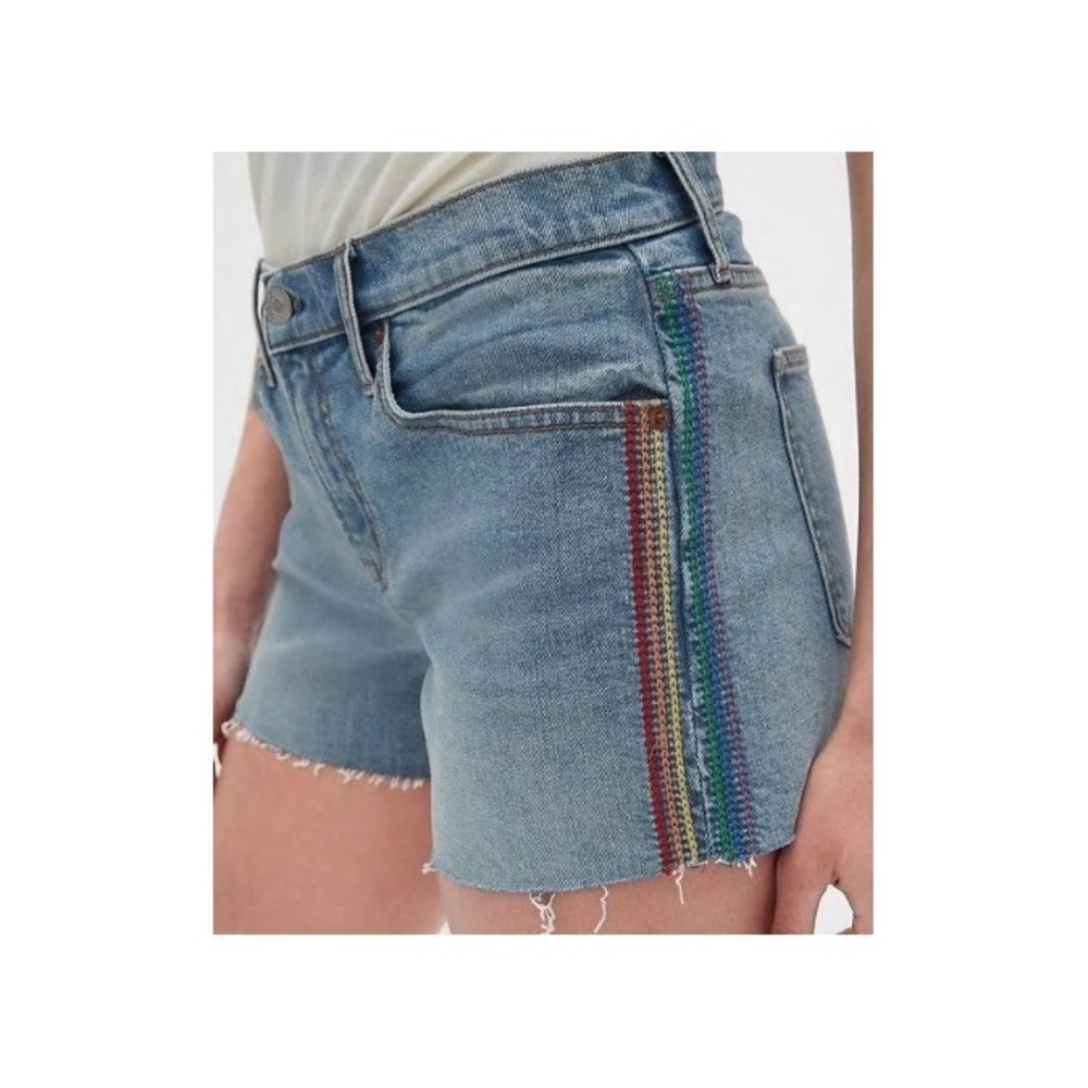 GAP Embroidered Cut Off Jean Denim Shorts‎ 24 R Blue Pride Casual Raw Edge